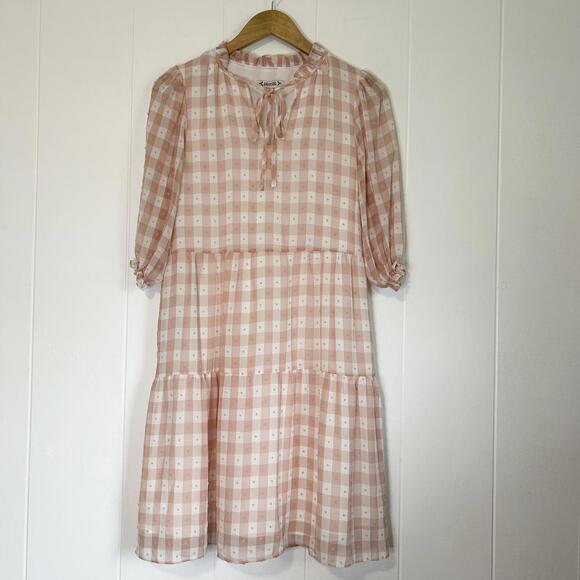 Nanette Lepore Dresses & Skirts - Nanette Lepore Pink Checkered Sheer Tiered Baby Doll Dress Women's Size 4